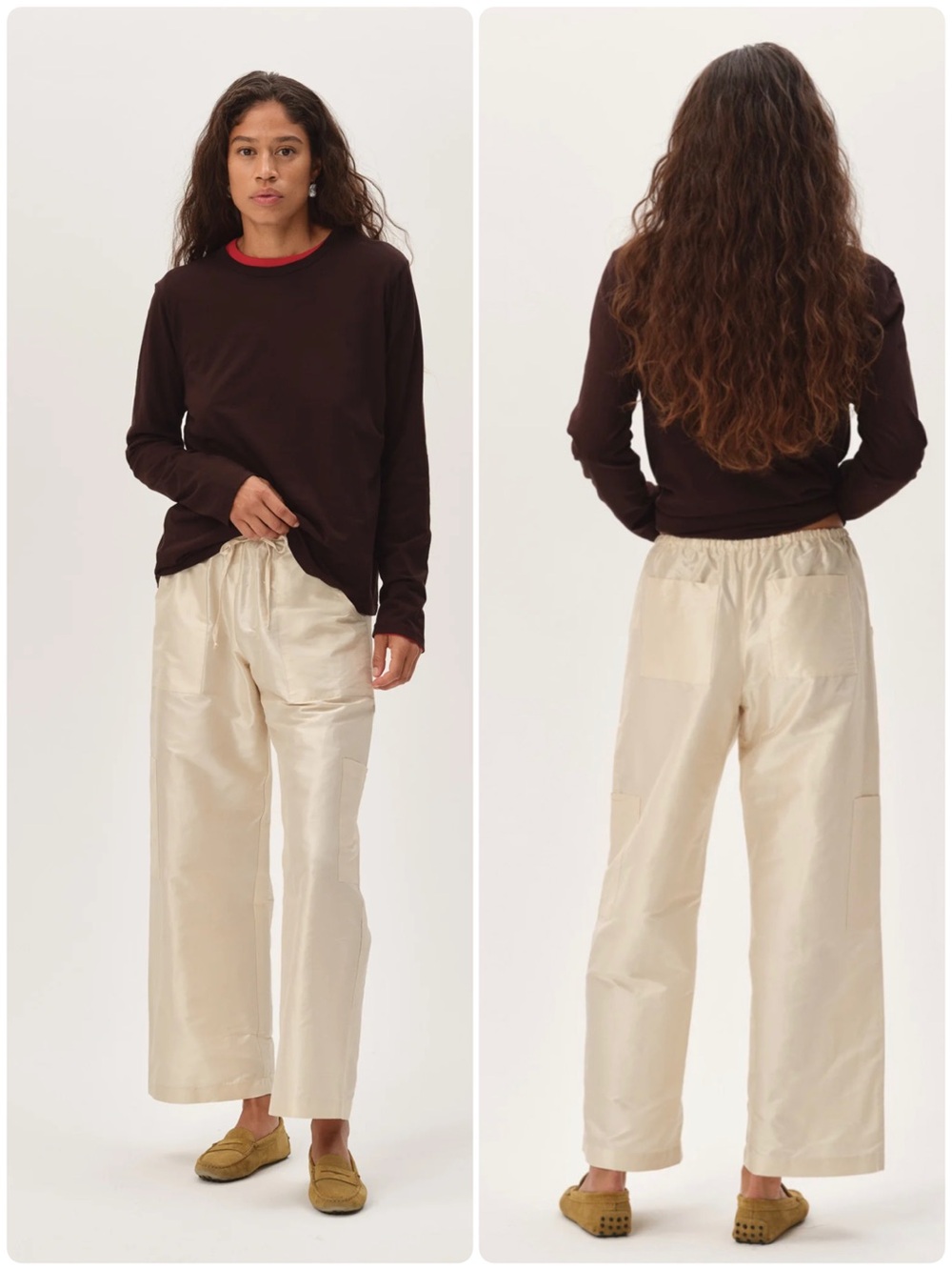 DONNI. The Silk Taffeta Cargo Pants Crème Size Small